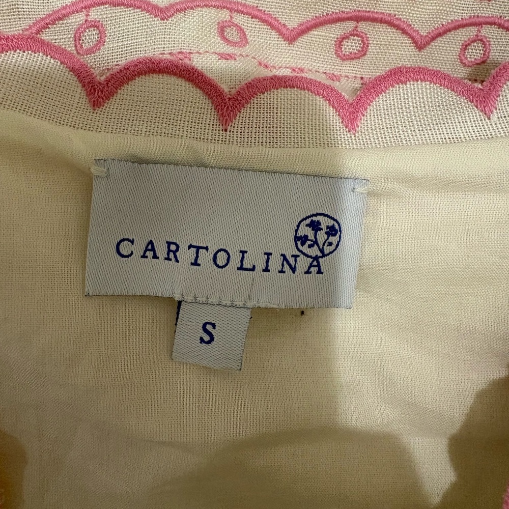 NWOT Cartolina Ivory & Pink Embroidered V-Neck Shift Dress | Boho Resort Style - Picture 2 of 9
